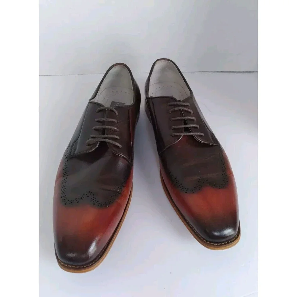 Handcrafted Two-Tone Leather Oxford Dress Shoes Burgundy  Black Gradient WingTip